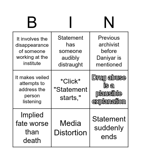 What's in that Statement! Bingo Card
