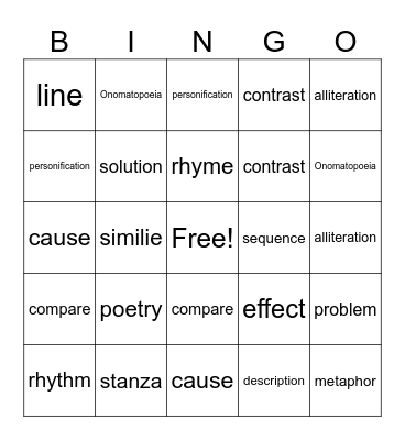 Poetry and Text Structures Bingo Card