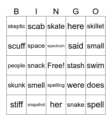 S blends and Red words Bingo Card