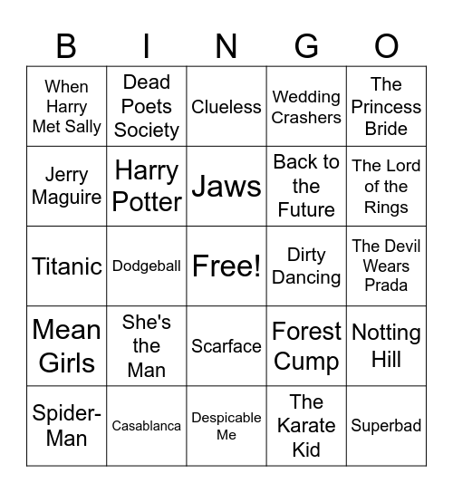 Movie One-Liners Bingo Card