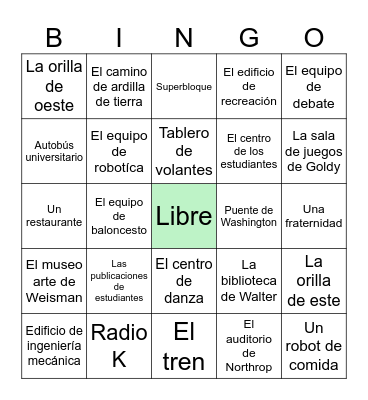 Bingo por Español Bingo Card