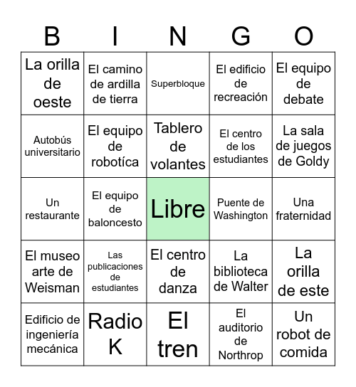Bingo por Español Bingo Card