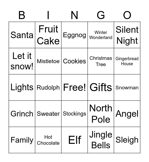 Holiday Bingo Card