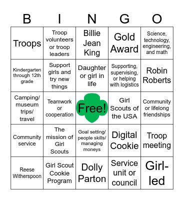 Girl Scout New Volunteer Bingo Card