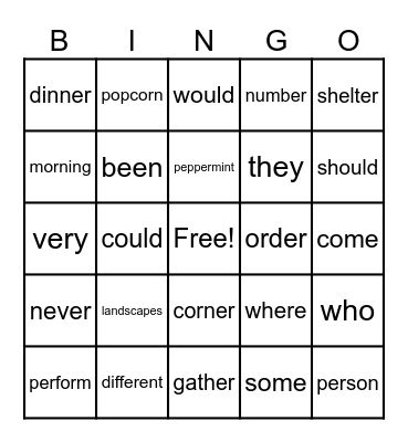 3rd Grade Bingo Card