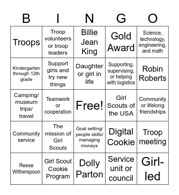 Girl Scout New Volunteer Bingo Card
