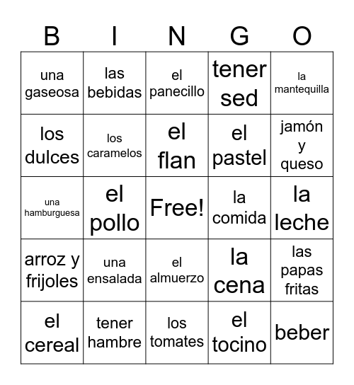 LA COMIDA Bingo Card