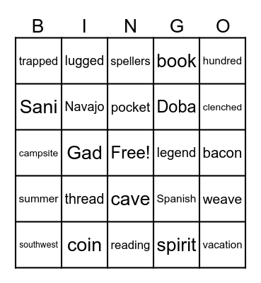 2nf Grade Bingo Card