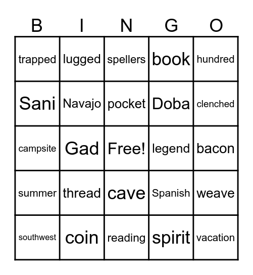 2nf Grade Bingo Card