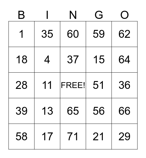 Values Day Bingo Card