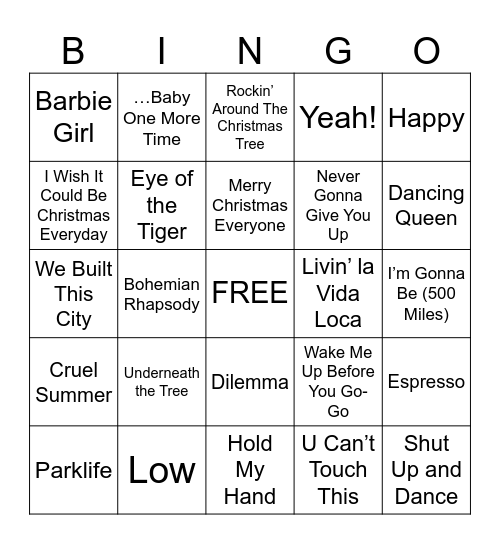 YCS Music Bingo! Bingo Card