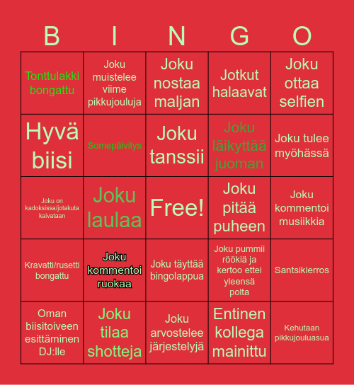 Pikkujoulut Bingo Card