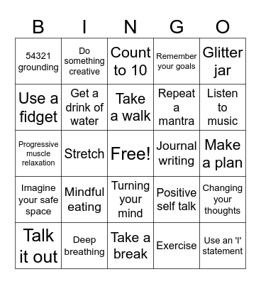 Healthy Coping Skills Bingo Card