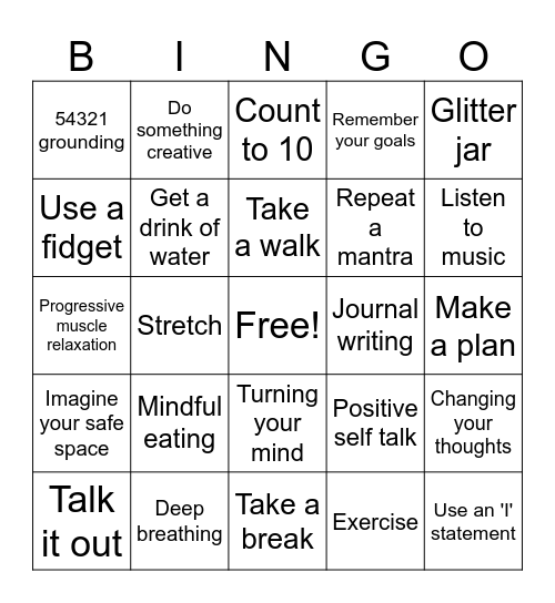 Healthy Coping Skills Bingo Card