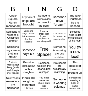 InterVarsity Christmas Party Bingo Card