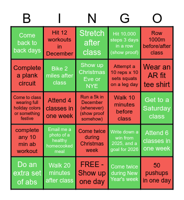 December Bingo Card
