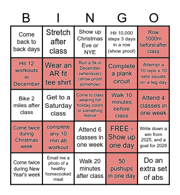 December Bingo Card