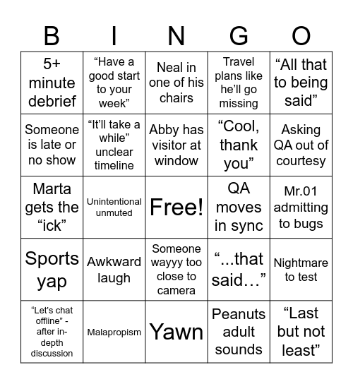 Untitled Bingo Card