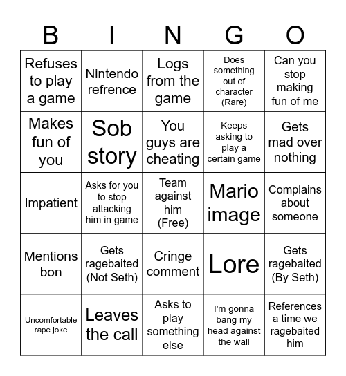 Nathan Bingo Card