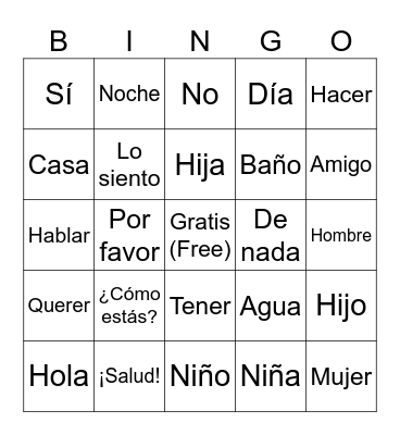 Spanish Language Bingo Card
