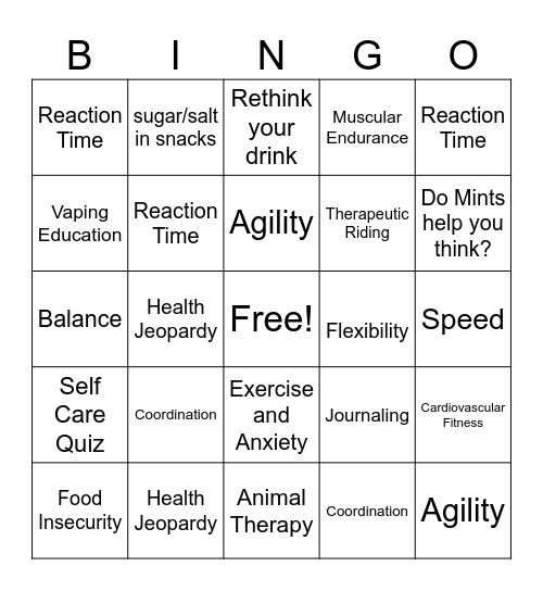 A Hoot About Health 2025 Bingo Card