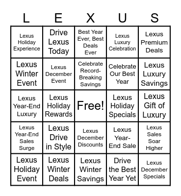 Lexus Best Ever 2025 BINGO Card