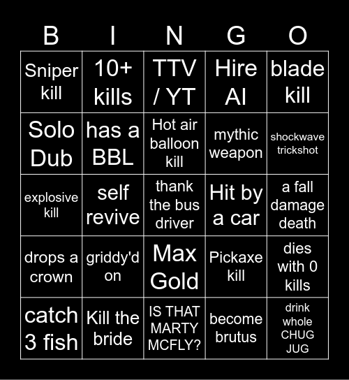Fortnite Chapter 7 Bingo Card