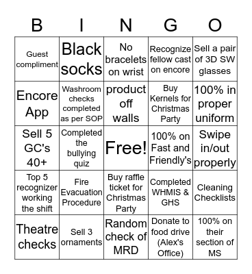 Cineplex Team Work BINGO Card