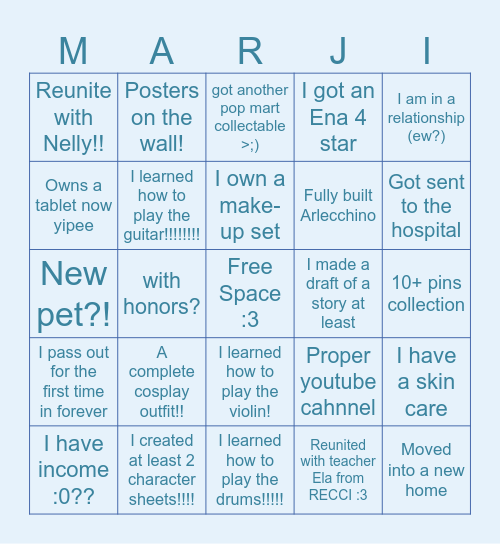 MARJI BINGO 2026 Bingo Card