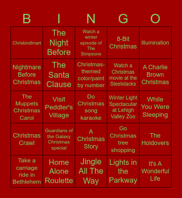 Chris and Devon's December 2025 Bingo Card