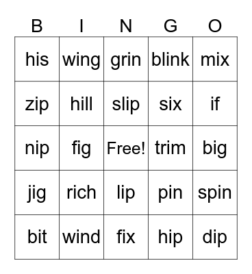 Level C-Short i Bingo Card