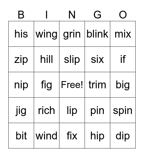 Level C-Short i Bingo Card