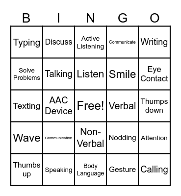 Communication Bingo Card