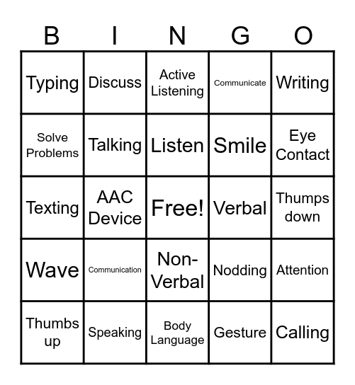 Communication Bingo Card