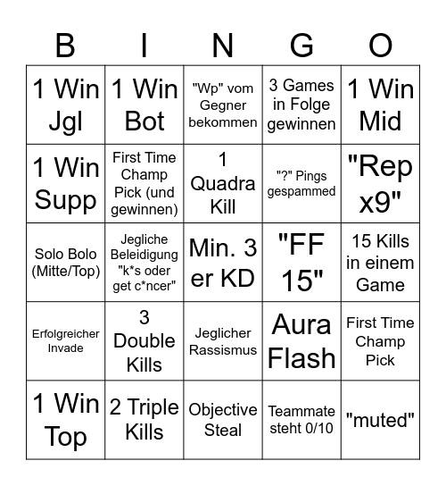 League Bingo Card