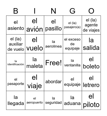 Viajar por avión Bingo Card