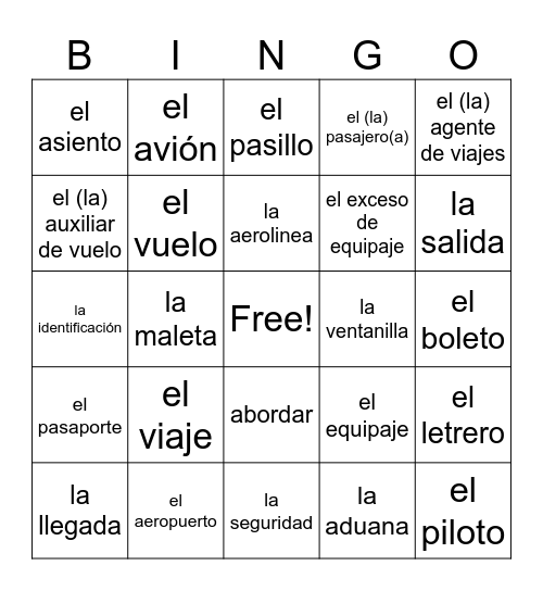 Viajar por avión Bingo Card