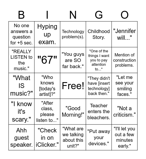 Music as Art BINGO (all jokes!) Bingo Card