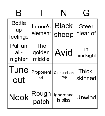 Emergent vocab QUEENS Bingo Card
