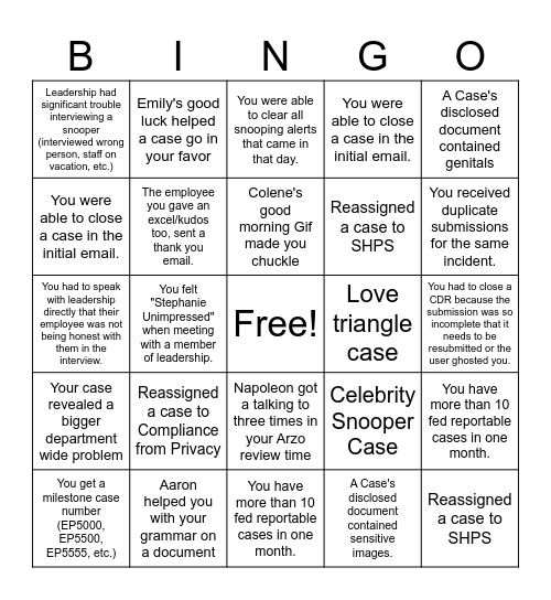 Privacy Team Bingo Card