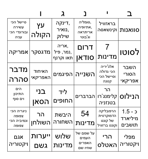 אפריקה Bingo Card