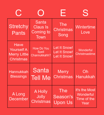 Cal OES Holiday Party Bingo Card