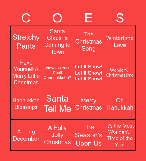 Cal OES Holiday Party Bingo Card