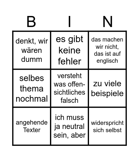 Textschmiede Bingo Card