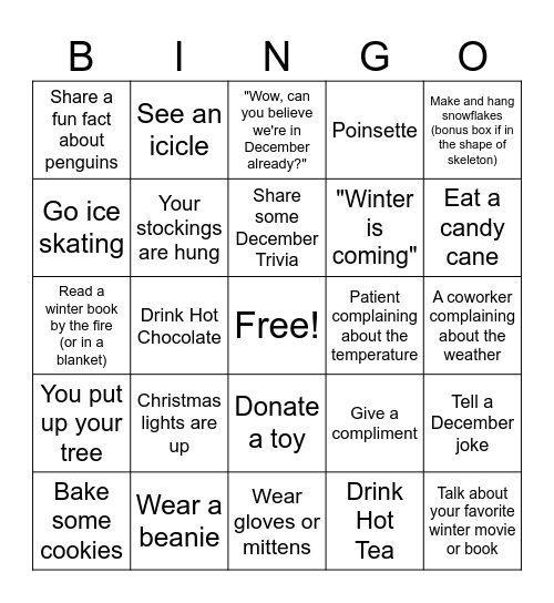 Welcome to December Bingo Card
