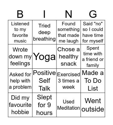 Choices and Stress Bingo Card