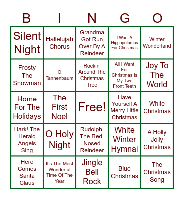 Holiday Bingo Card