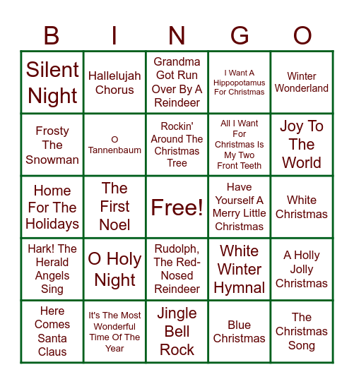 Holiday Bingo Card