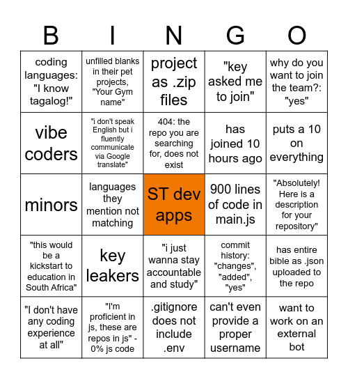 dev apps Bingo Card