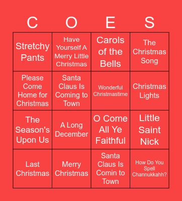 Cal OES Holiday Party Bingo Card